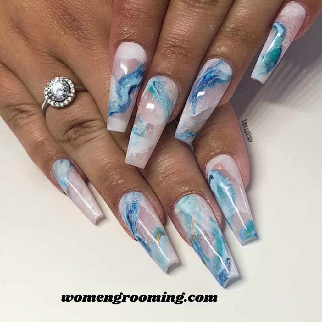 Marble Frost Blue Nails