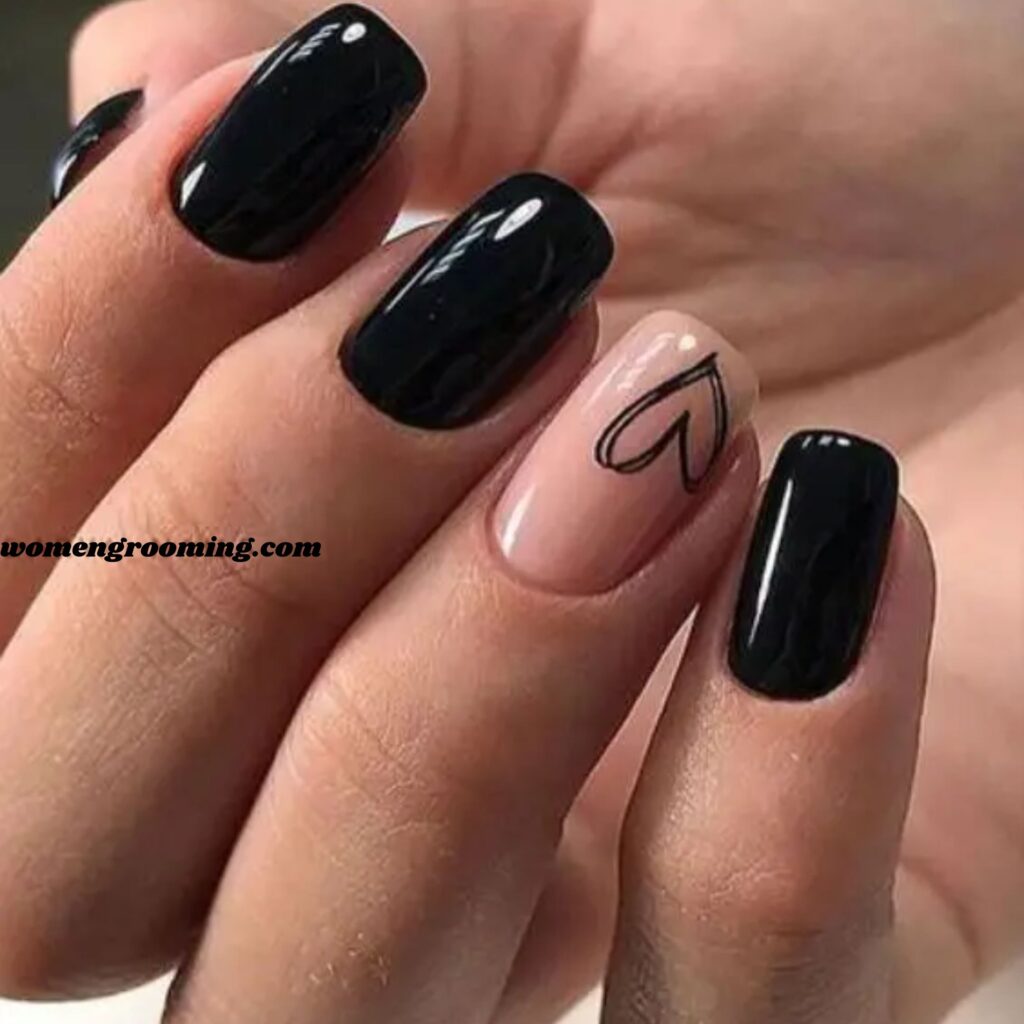 Matte Black Valentine Nails (1)