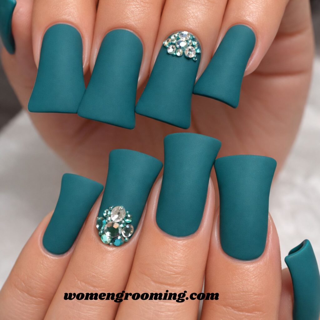 Matte Teal Duck Nails