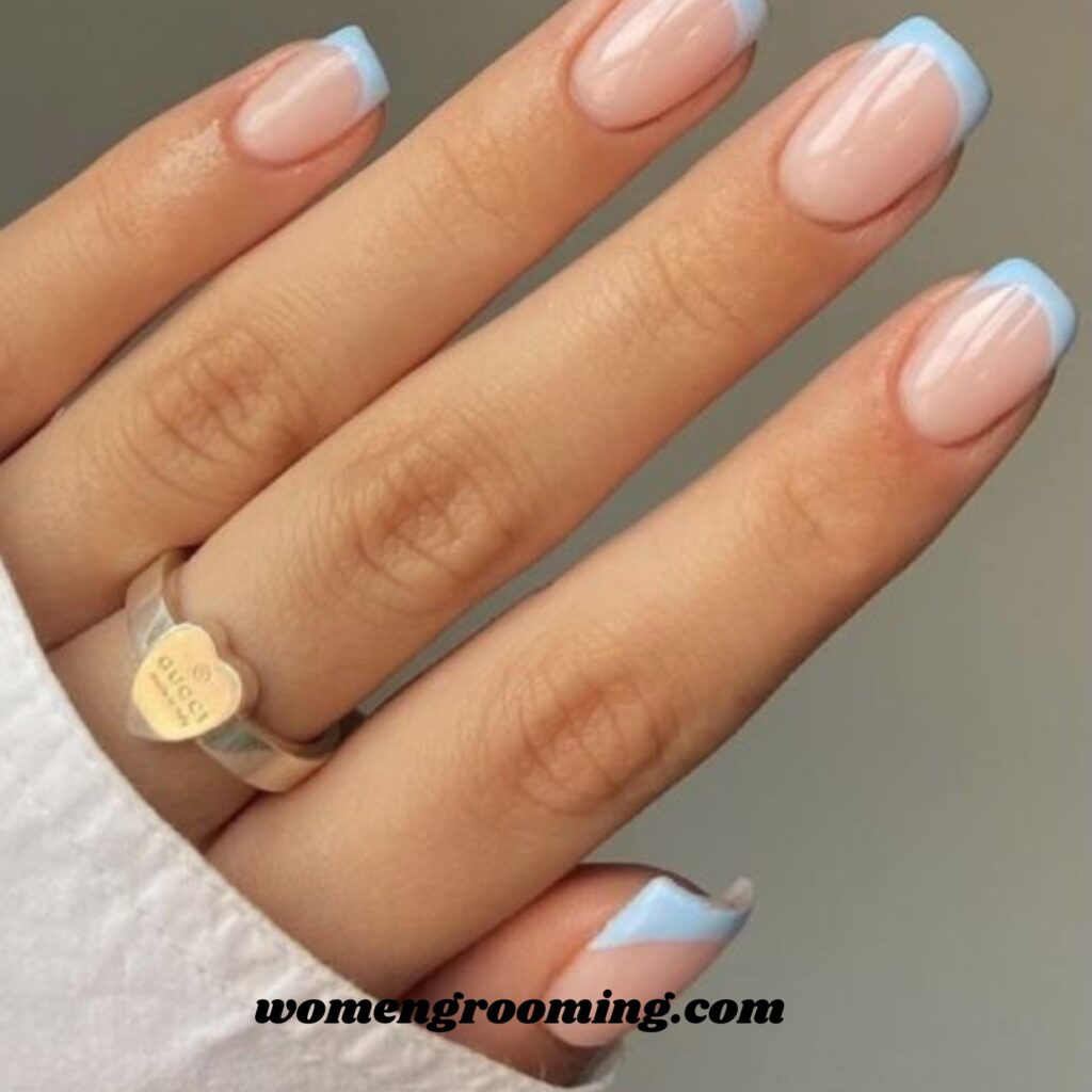 Micro French Ice Blue Nails