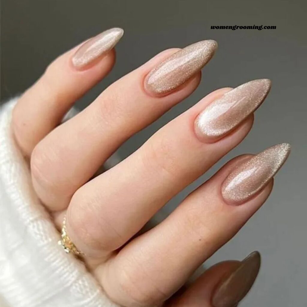 Milky Beige Cat Eye Nails