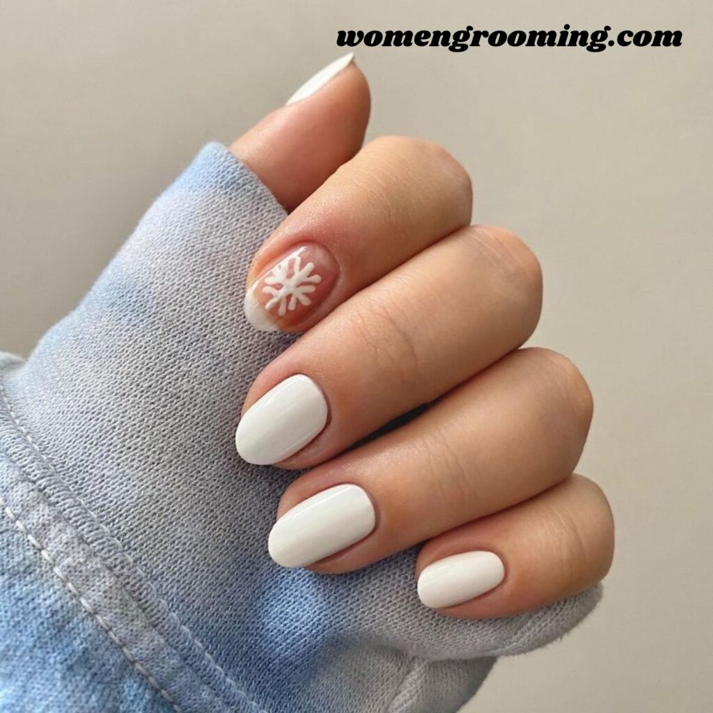 Minimal Snowflake Accent Nails