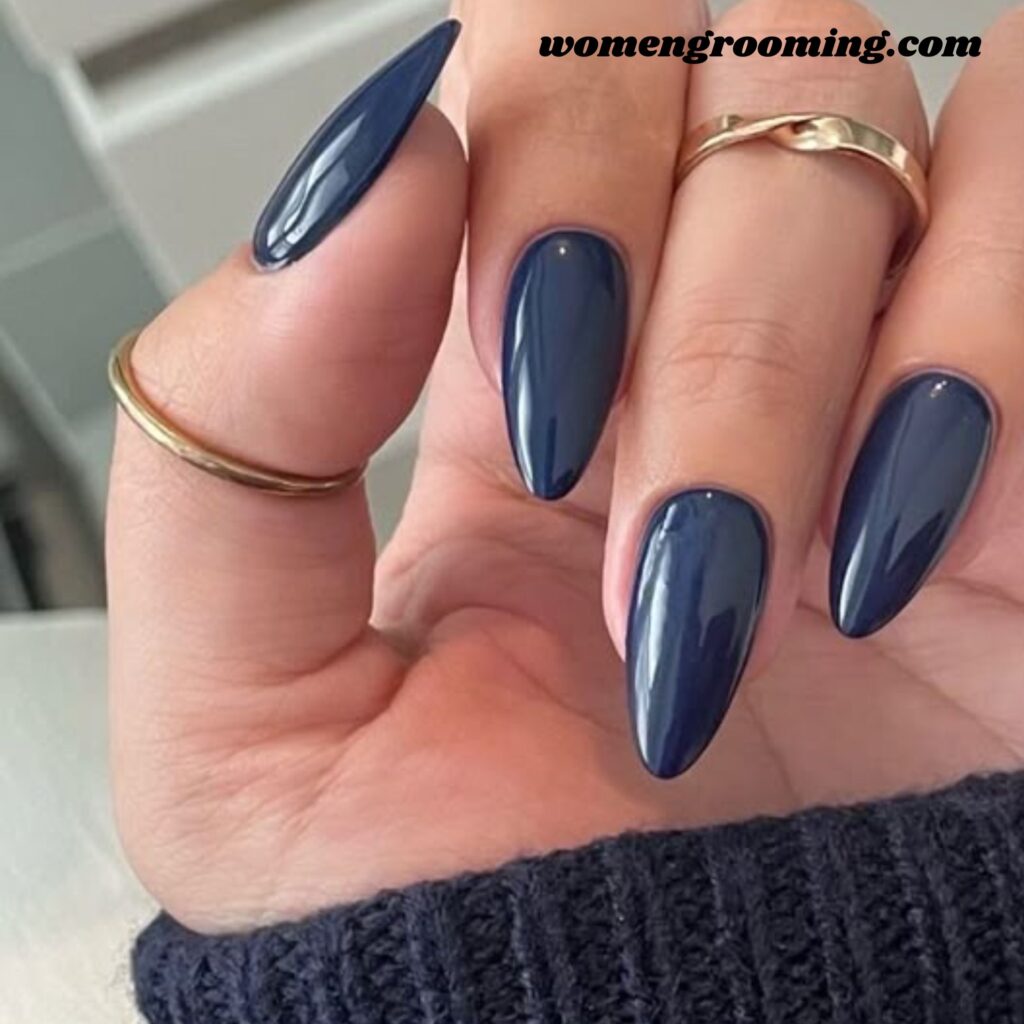 Navy Blue Chrome Nails