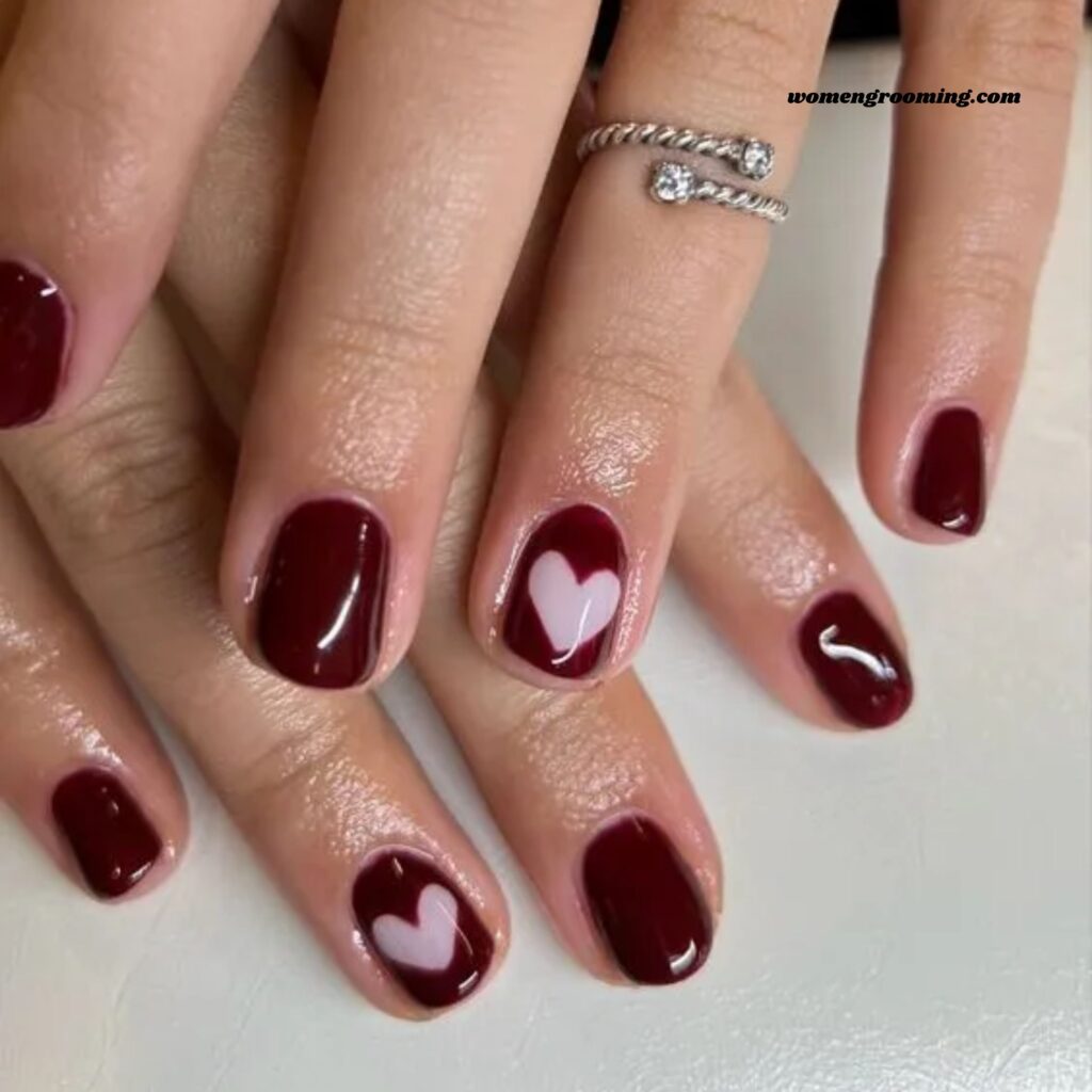 Negative Space Heart Almond Nails
