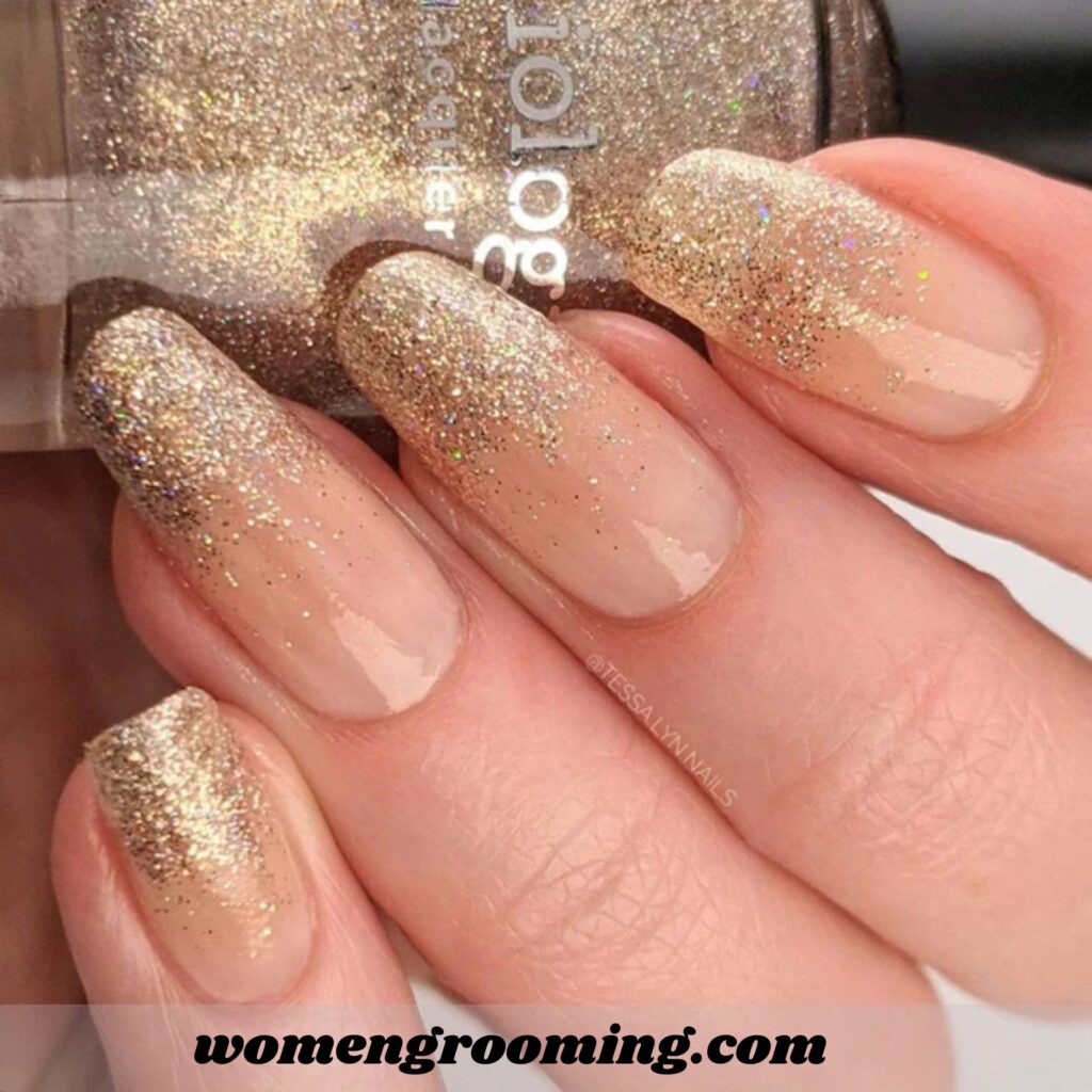 Nude Nails with Glitter Tips