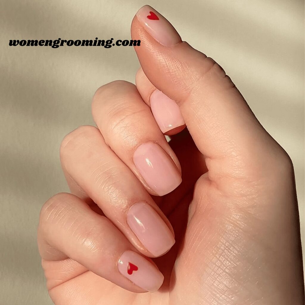 Nude Nails with Micro Pink Hearts