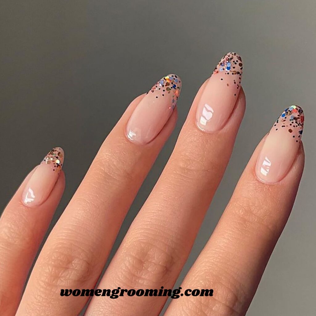 Nude Nails with Subtle Glitter Tips