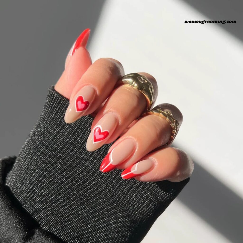 Outline Heart Almond Nails