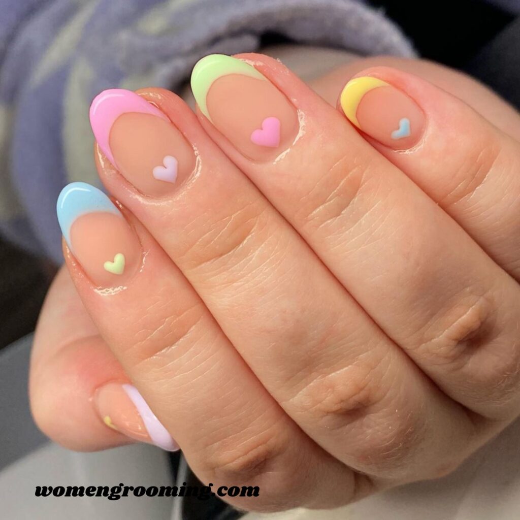 Pastel Rainbow Heart Nails