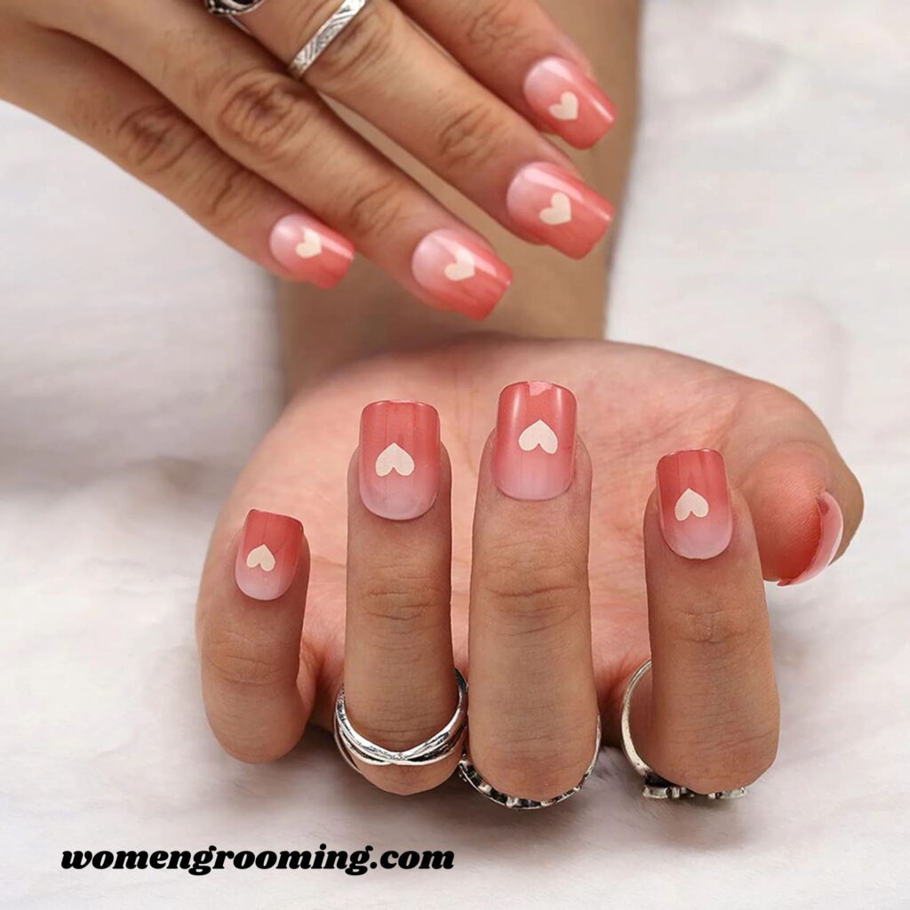 Peach Nude Heart Nails
