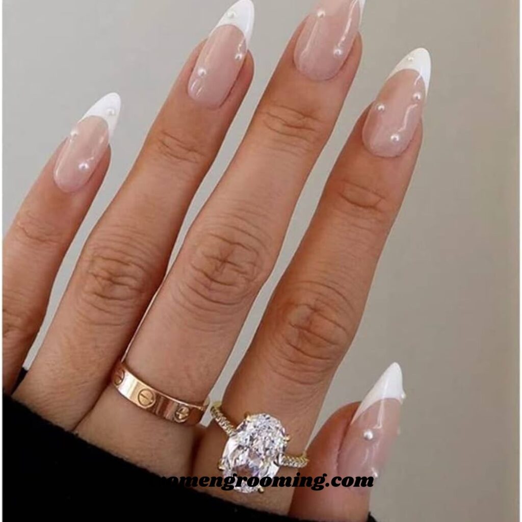 Pearl Accent Almond Nails
