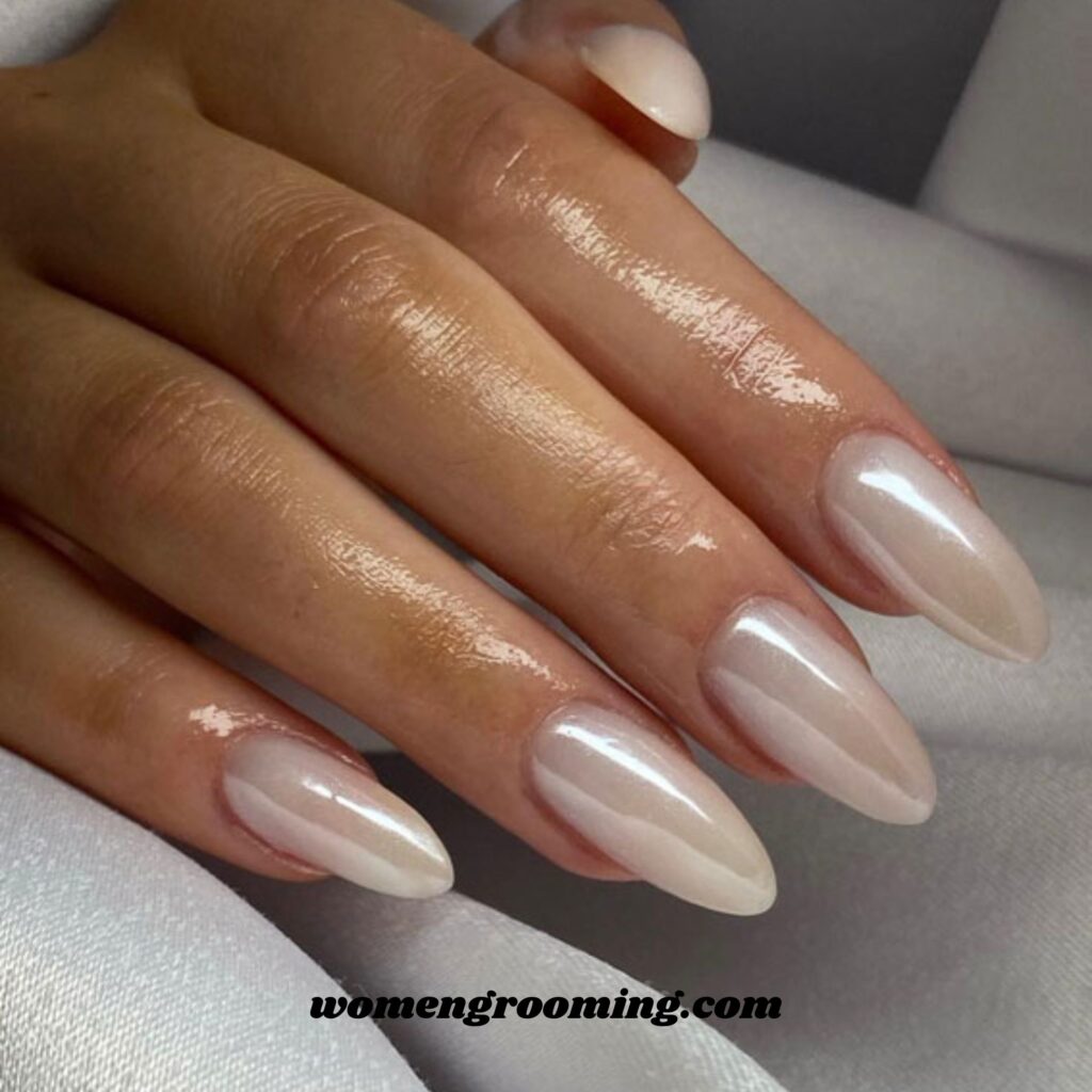 Pearl Chrome Almond Nails