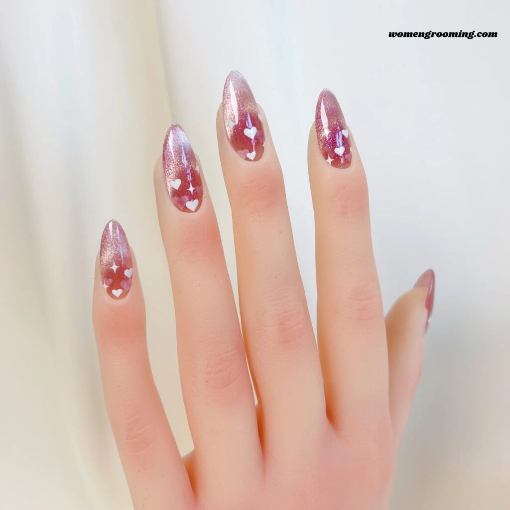 Pink Cat Eye Almond Nails