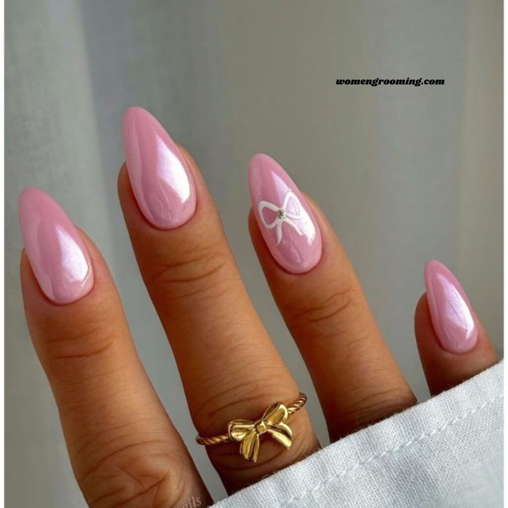 Pink Chrome Accent Nails