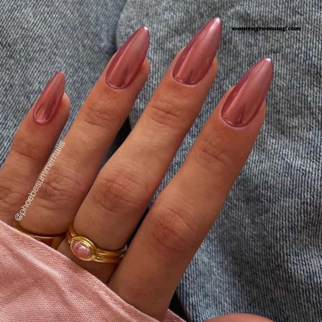 Pink Chrome Almond Nails