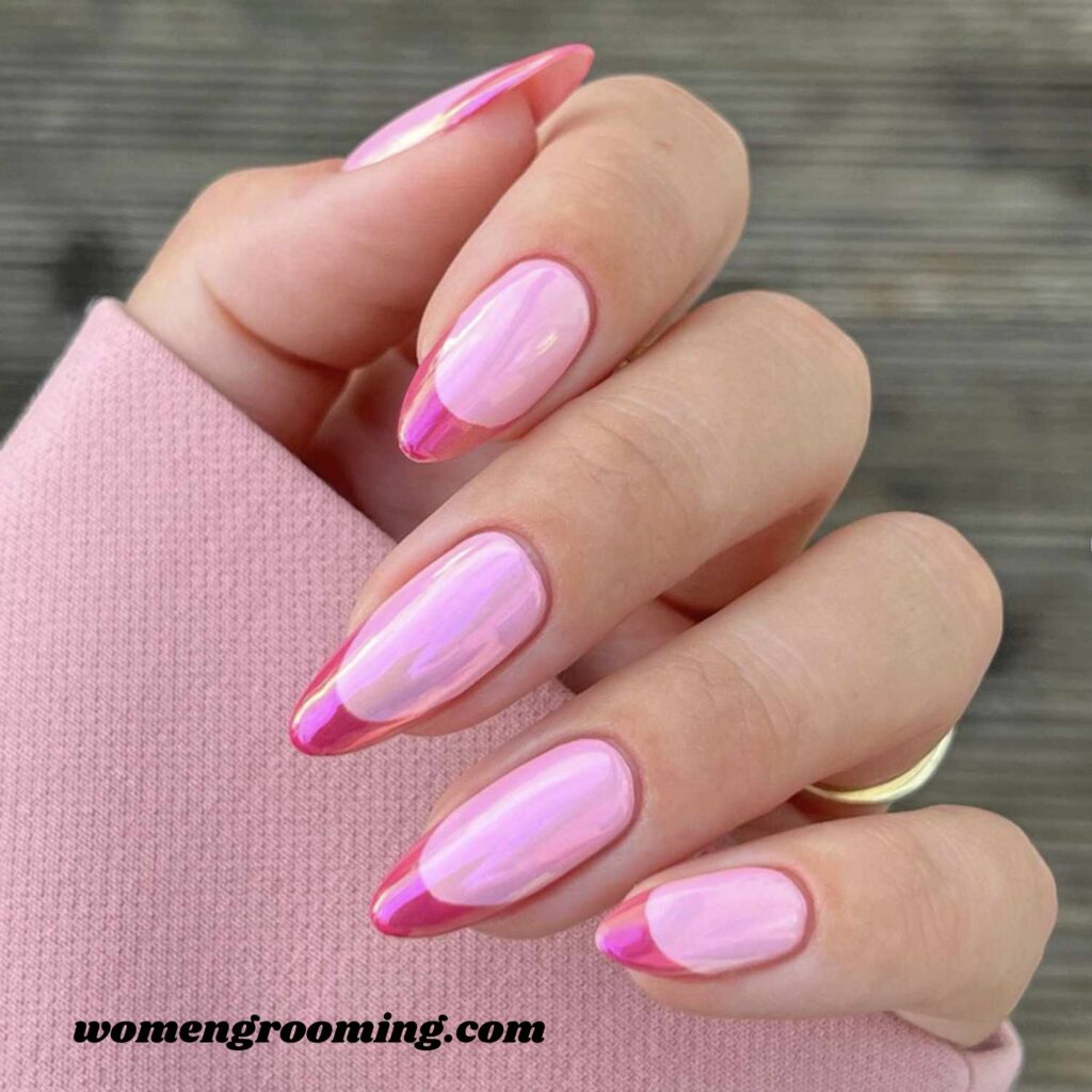 Pink Chrome French Tips