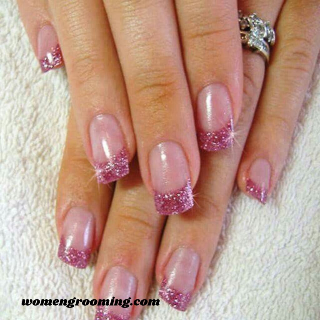Pink Glitter French Tips