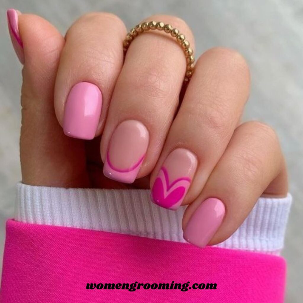 Pink Heart Cuticle Nails
