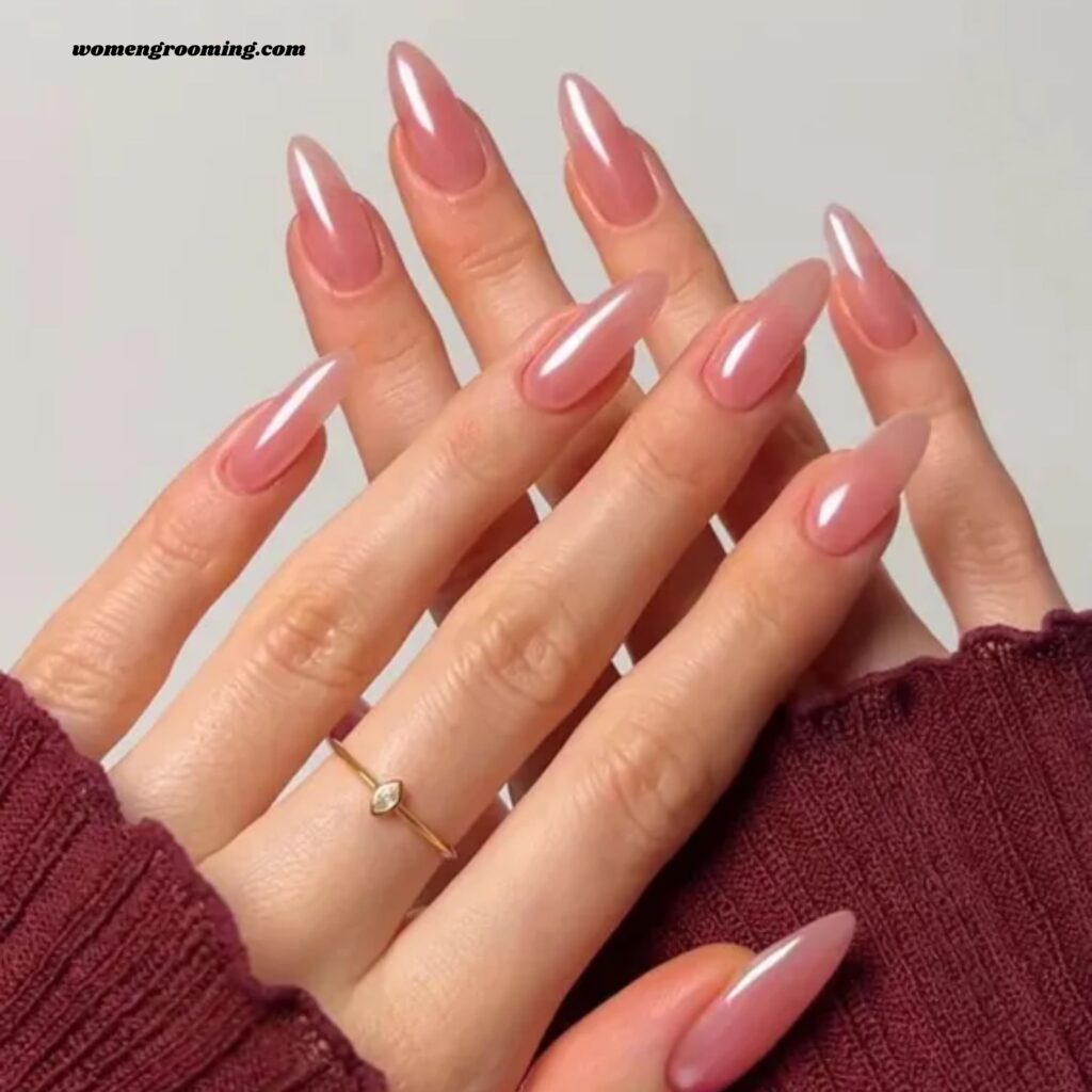 Pink Mirror Almond Nails