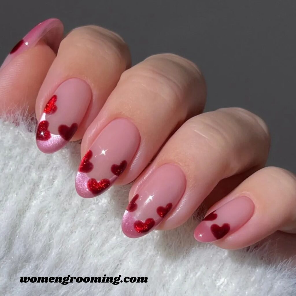 Pink Nails with Micro Hearts