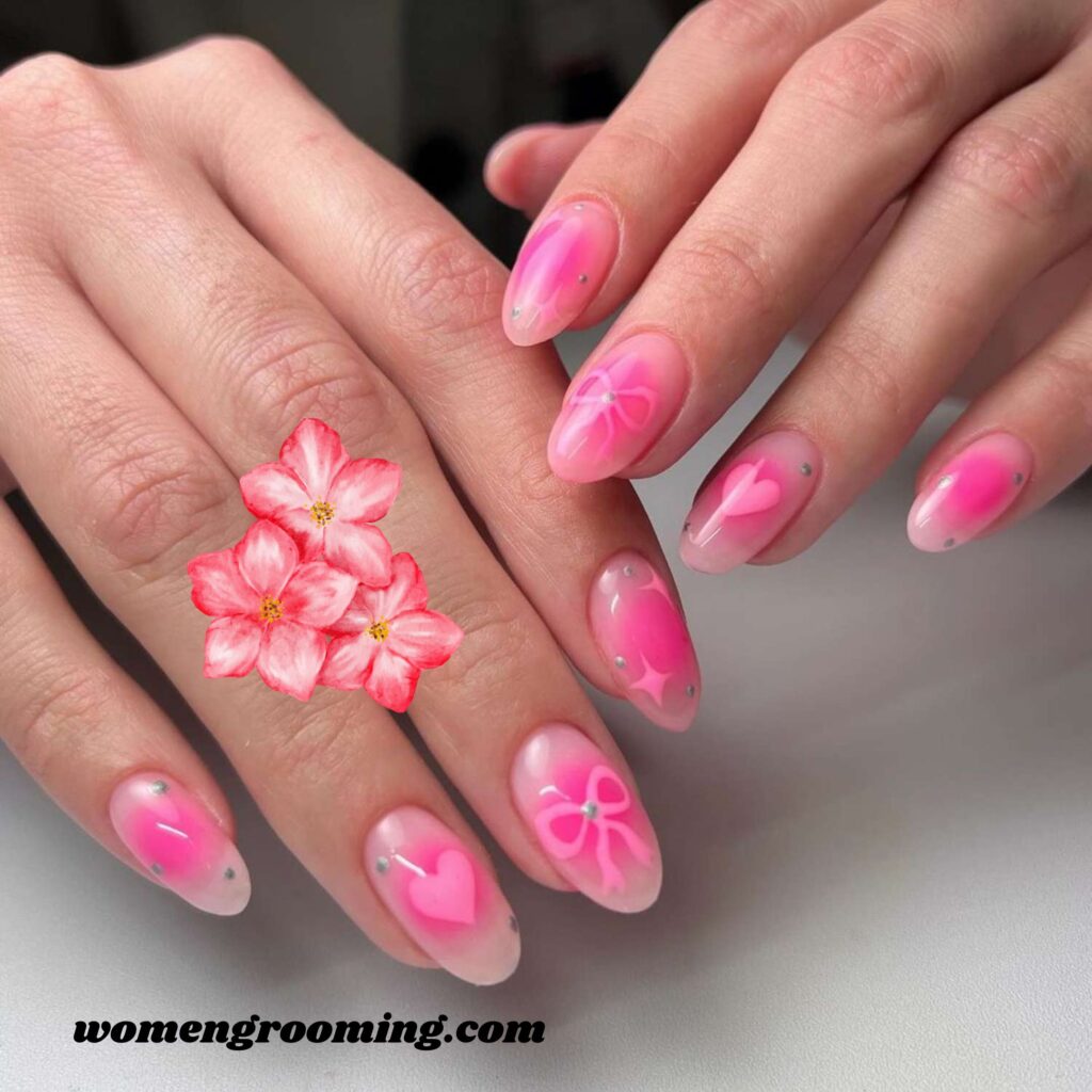 Pink Ombre Heart Nails
