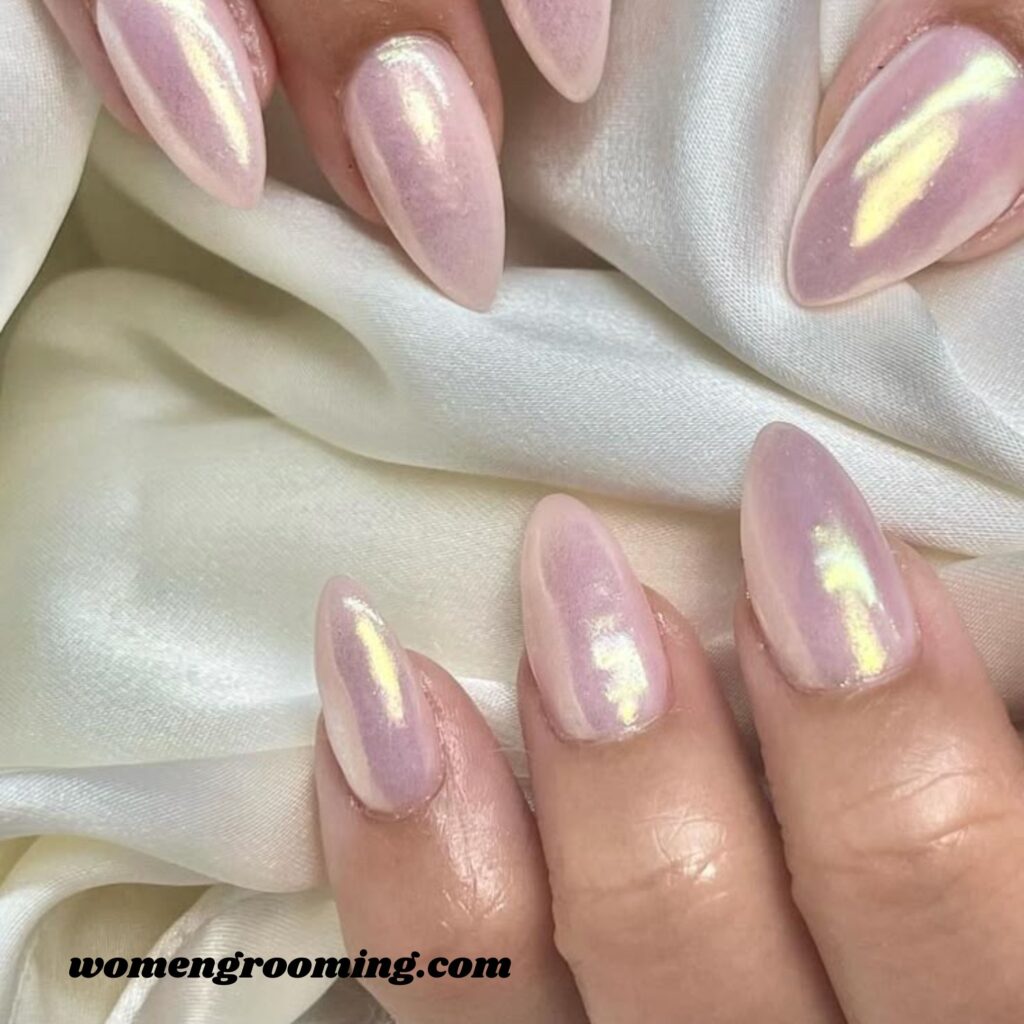 Pink Pearl Chrome Nails