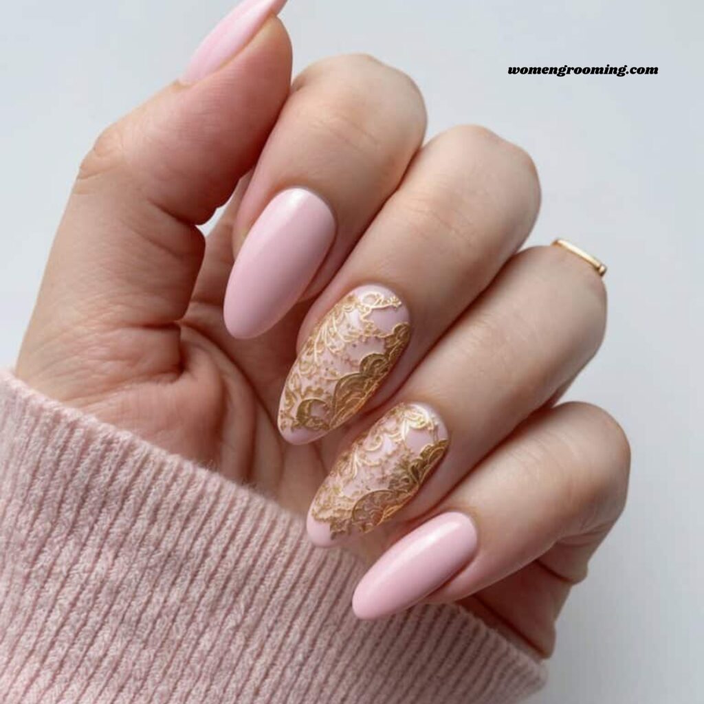 Pink and Gold Mix Nails