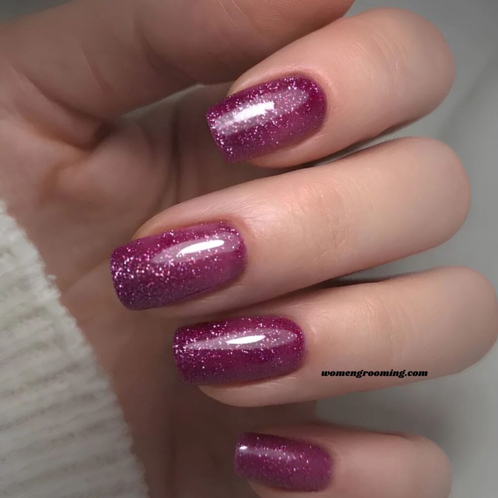 Plum Glitter Holiday Nails