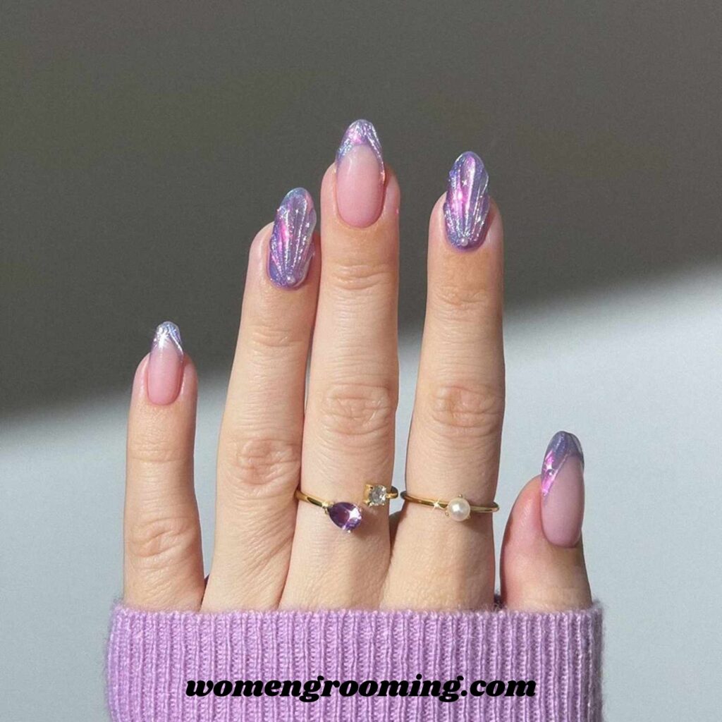 Purple Chrome Accent Nails