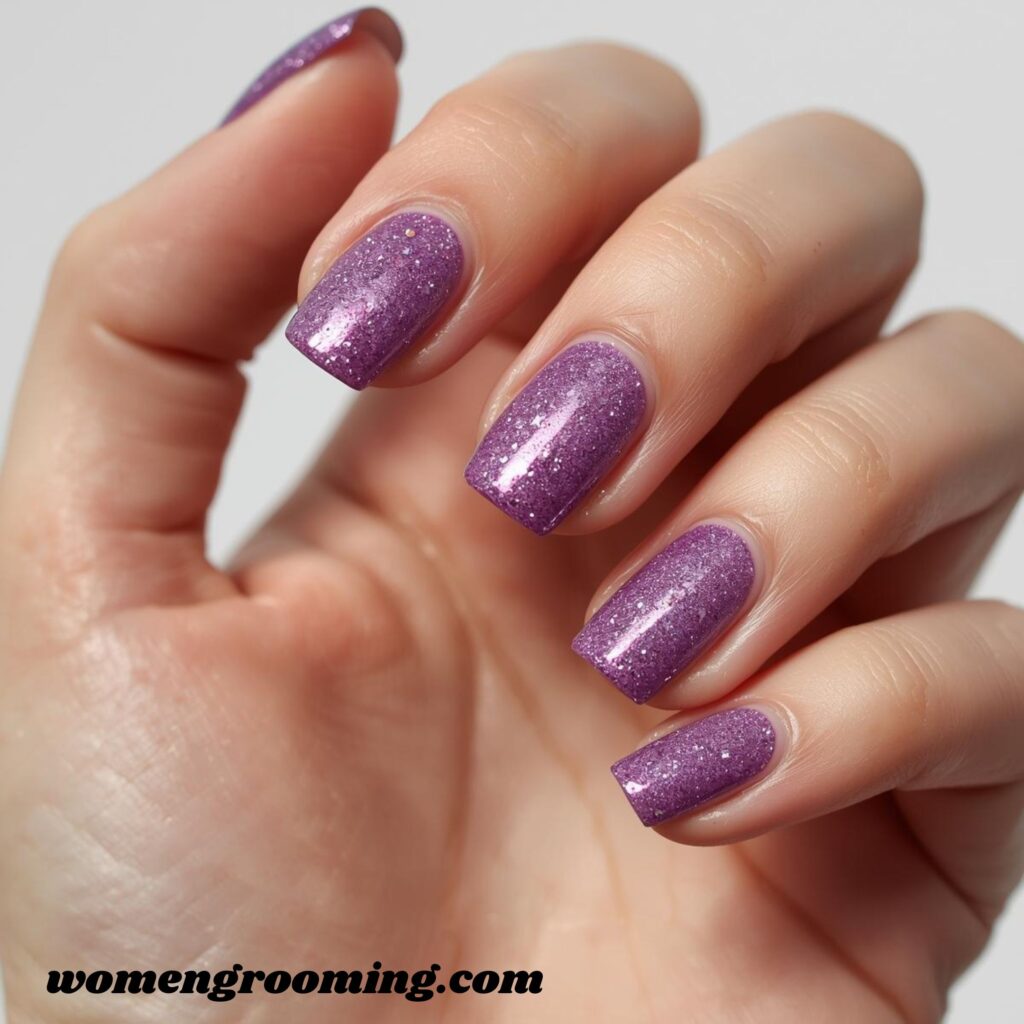 Purple Glitter Accent Nails