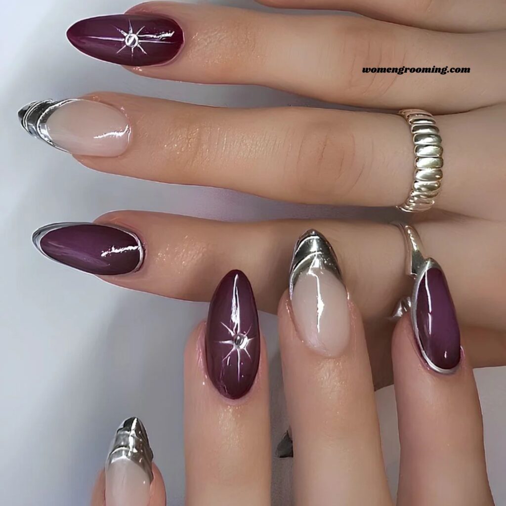 Purple & Silver Winter Nails