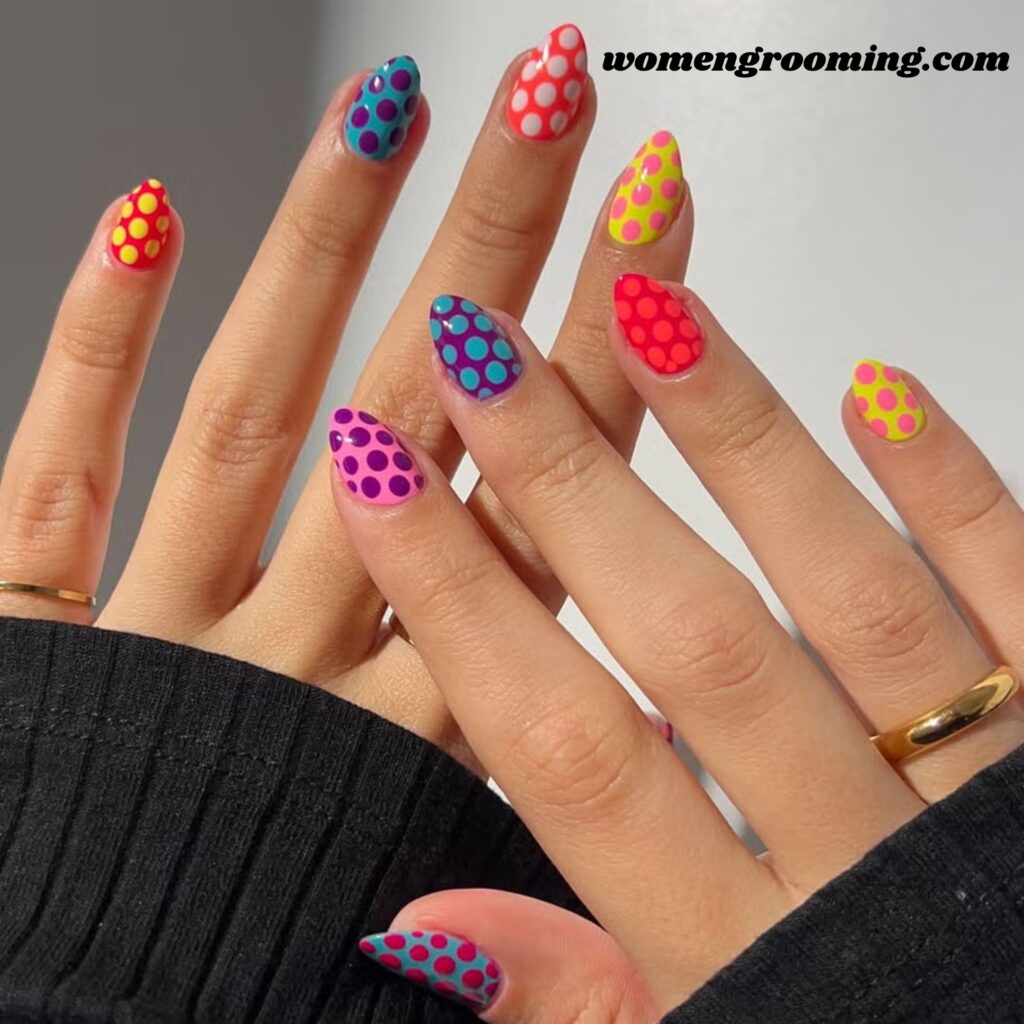 Rainbow Polka Dot Nails