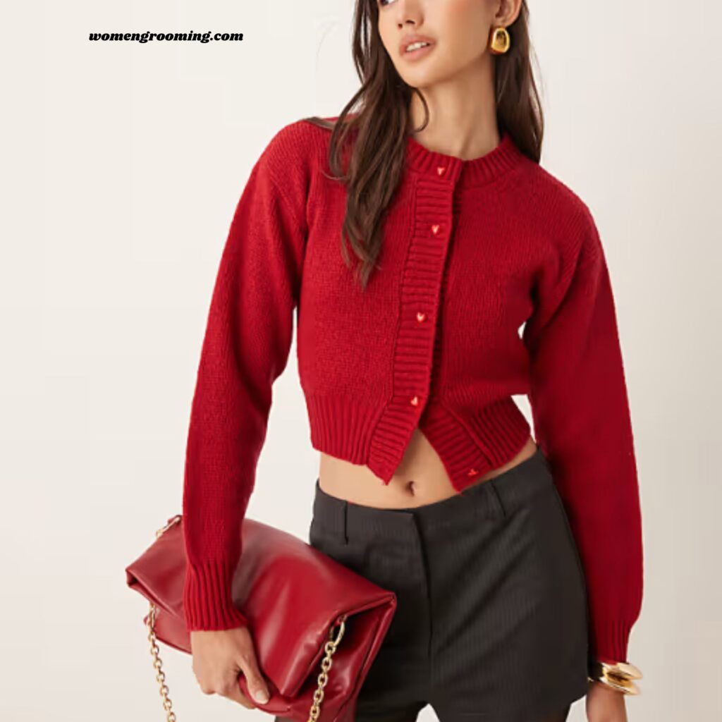 Red Cardigan with Heart Buttons