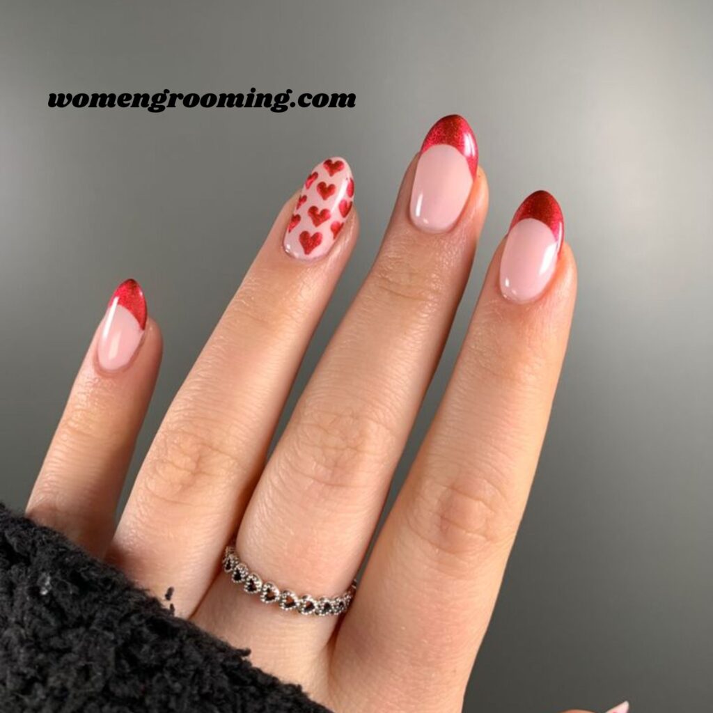 Red Chrome Heart Nails