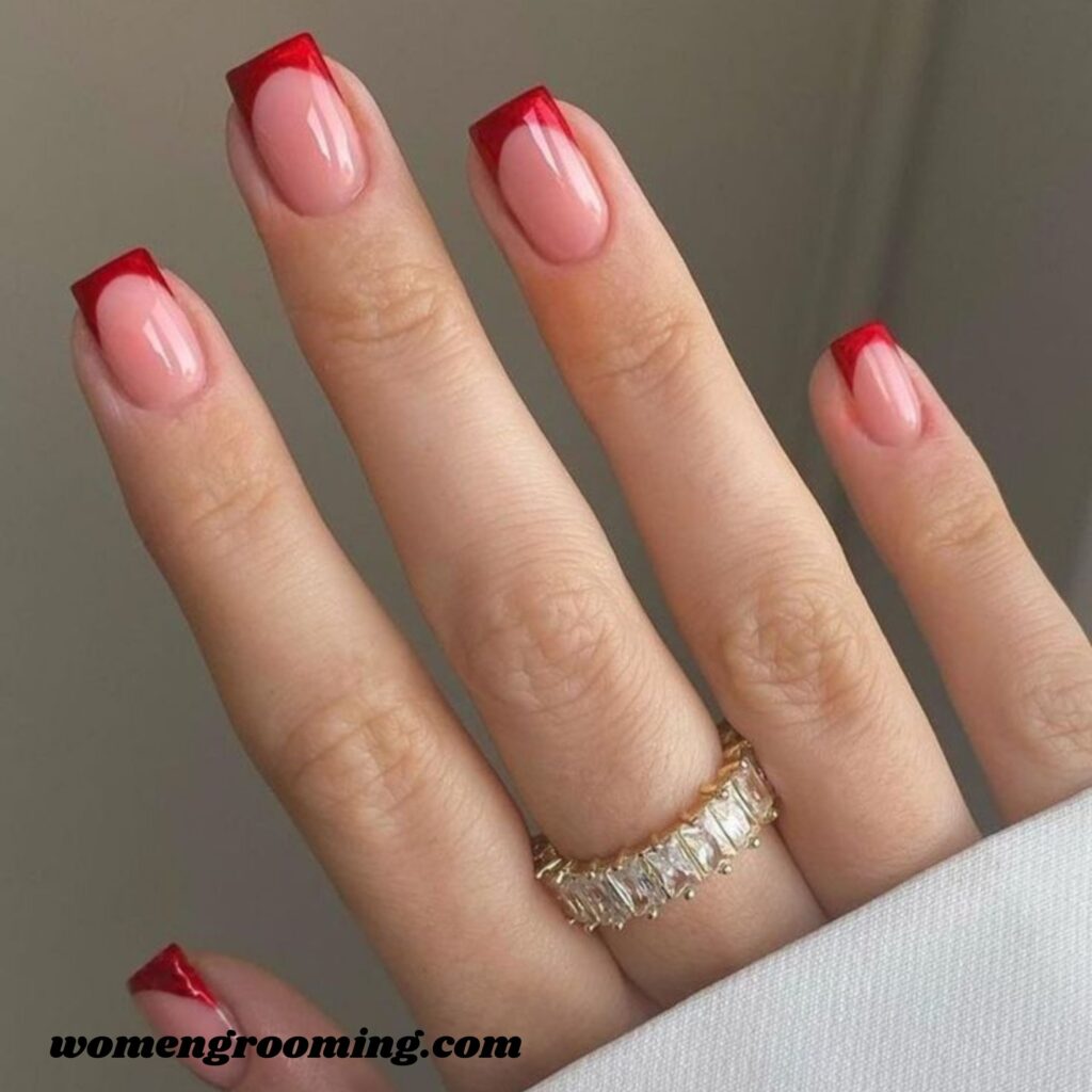 Red French Tips on Pink Base