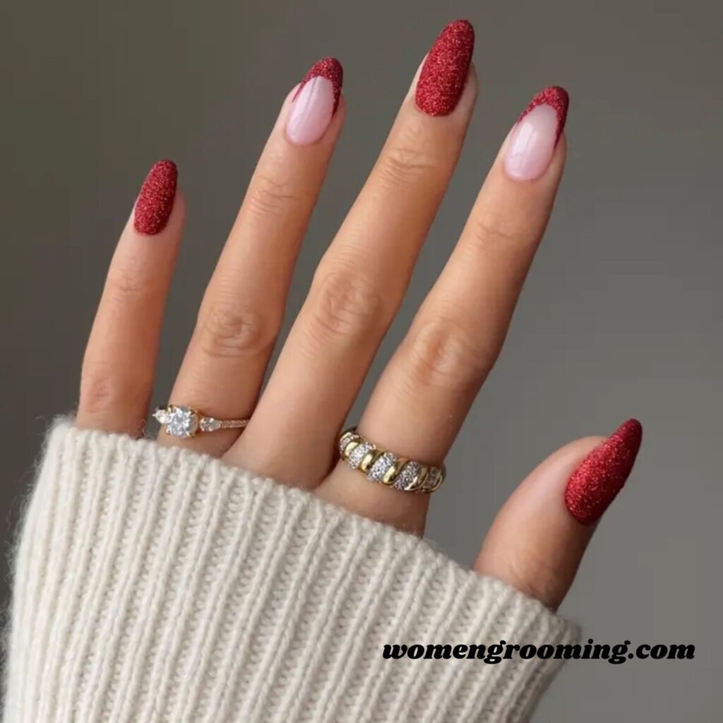 Red Glitter French Tips