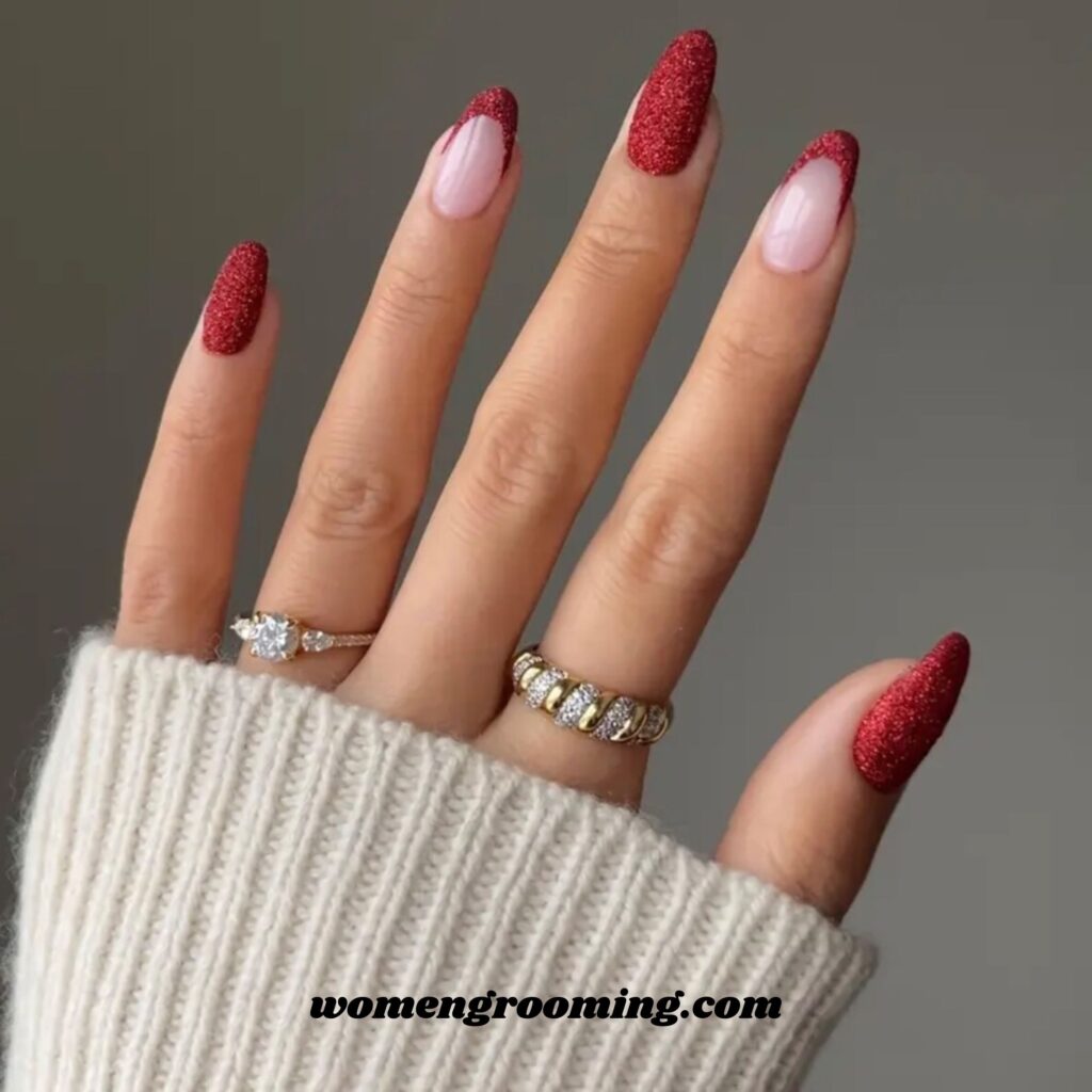 Red Glitter French Tips