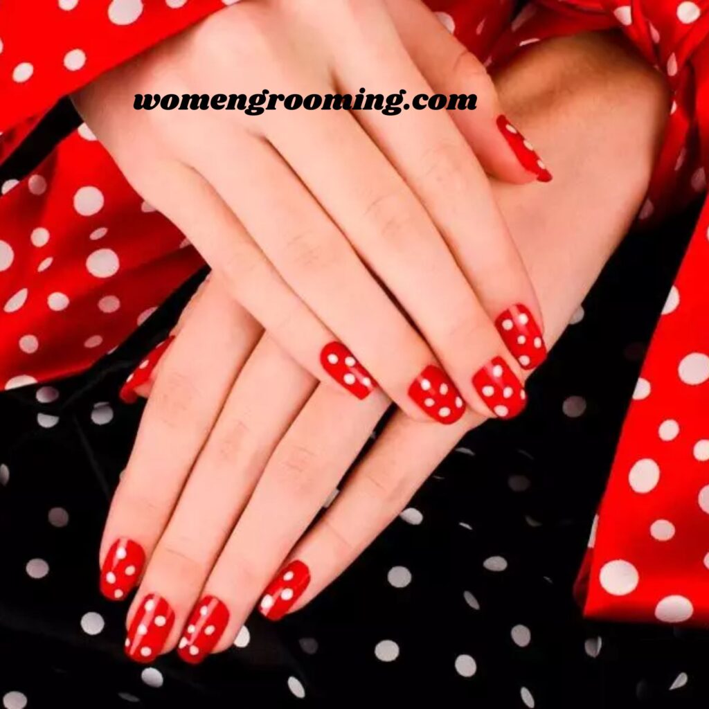 Red Nails with White Dots