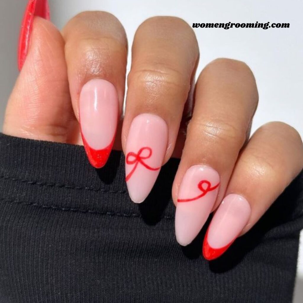 Red & Pink Ribbon Nails