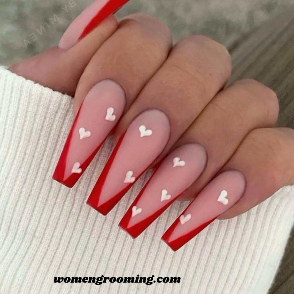 Red V-Shape French Nails