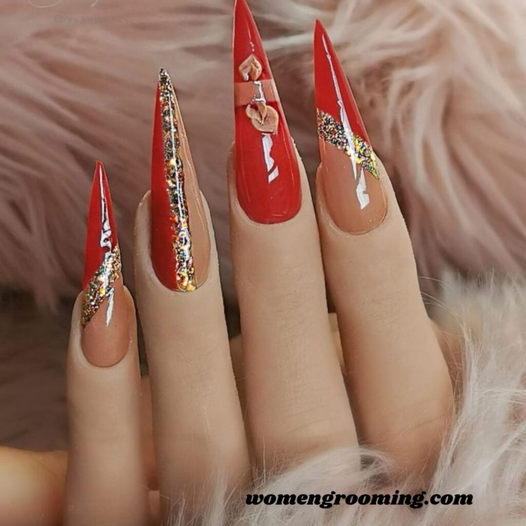 Red and Nude Mix Nails