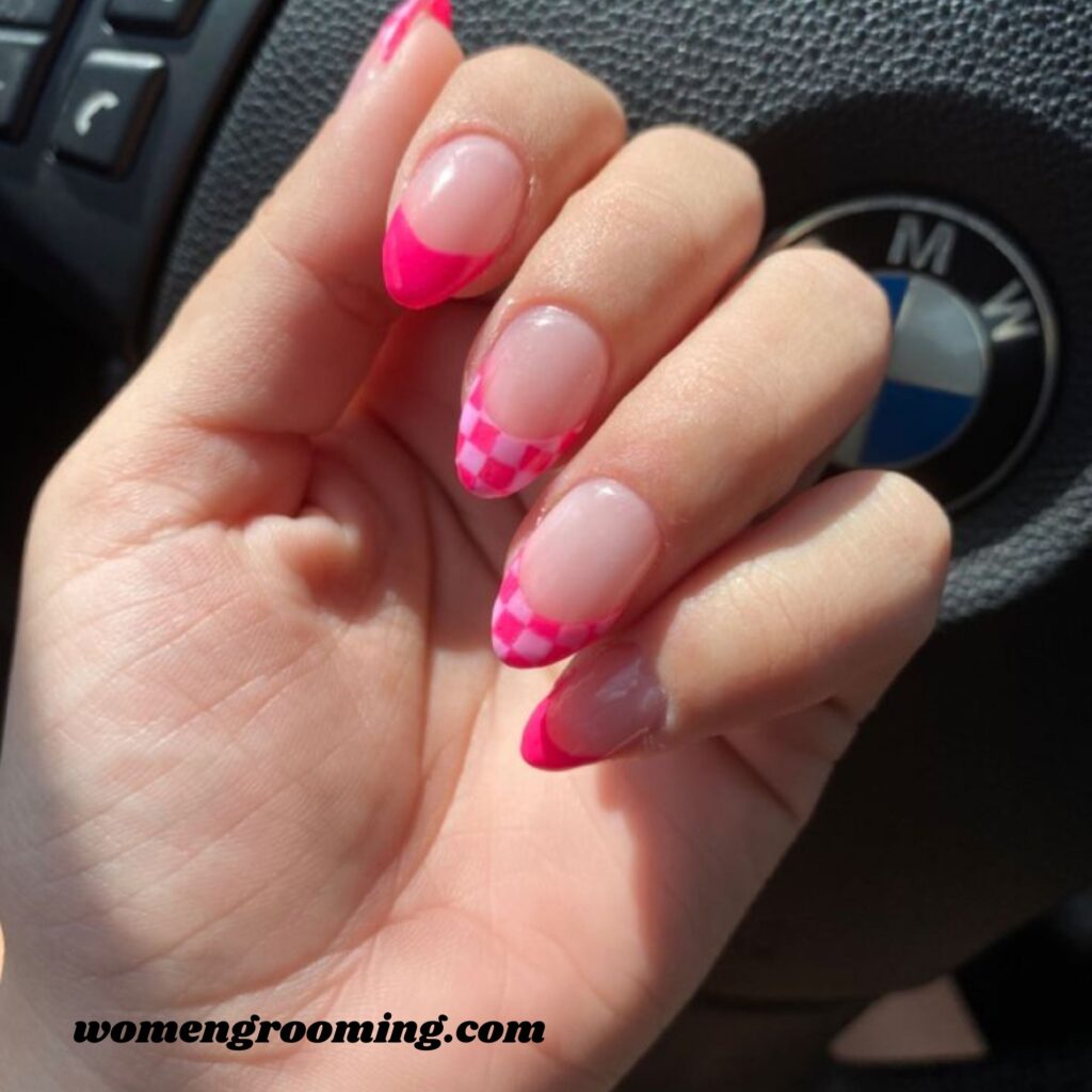 Red and Pink Checker French Tips (1)