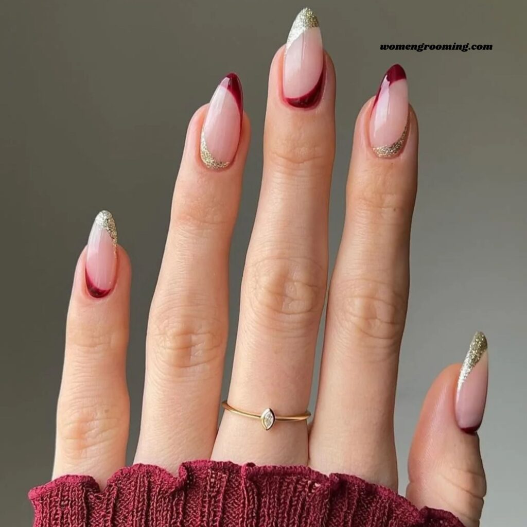 Reverse French Almond Nails