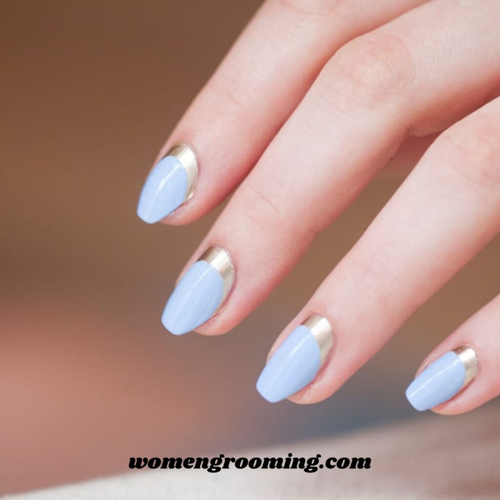 Reverse Ice Blue French Nails