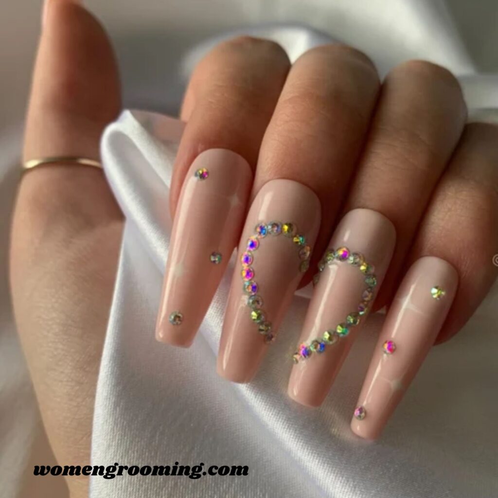 Rhinestone Heart Nails