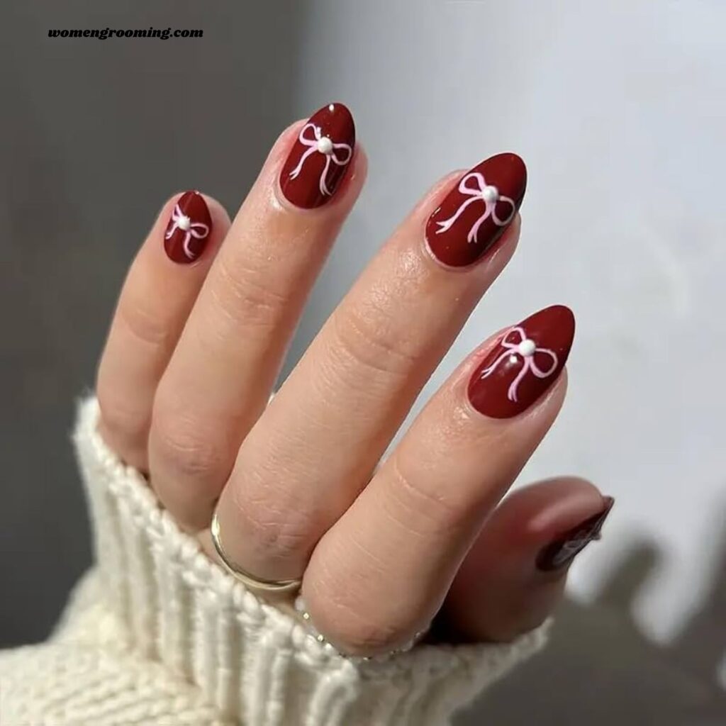 Ribbon Almond Nails