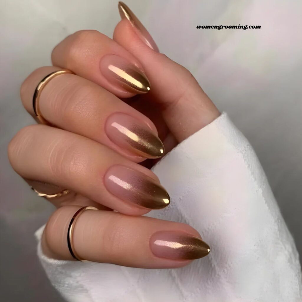 Rose Gold Chrome Almond Nails