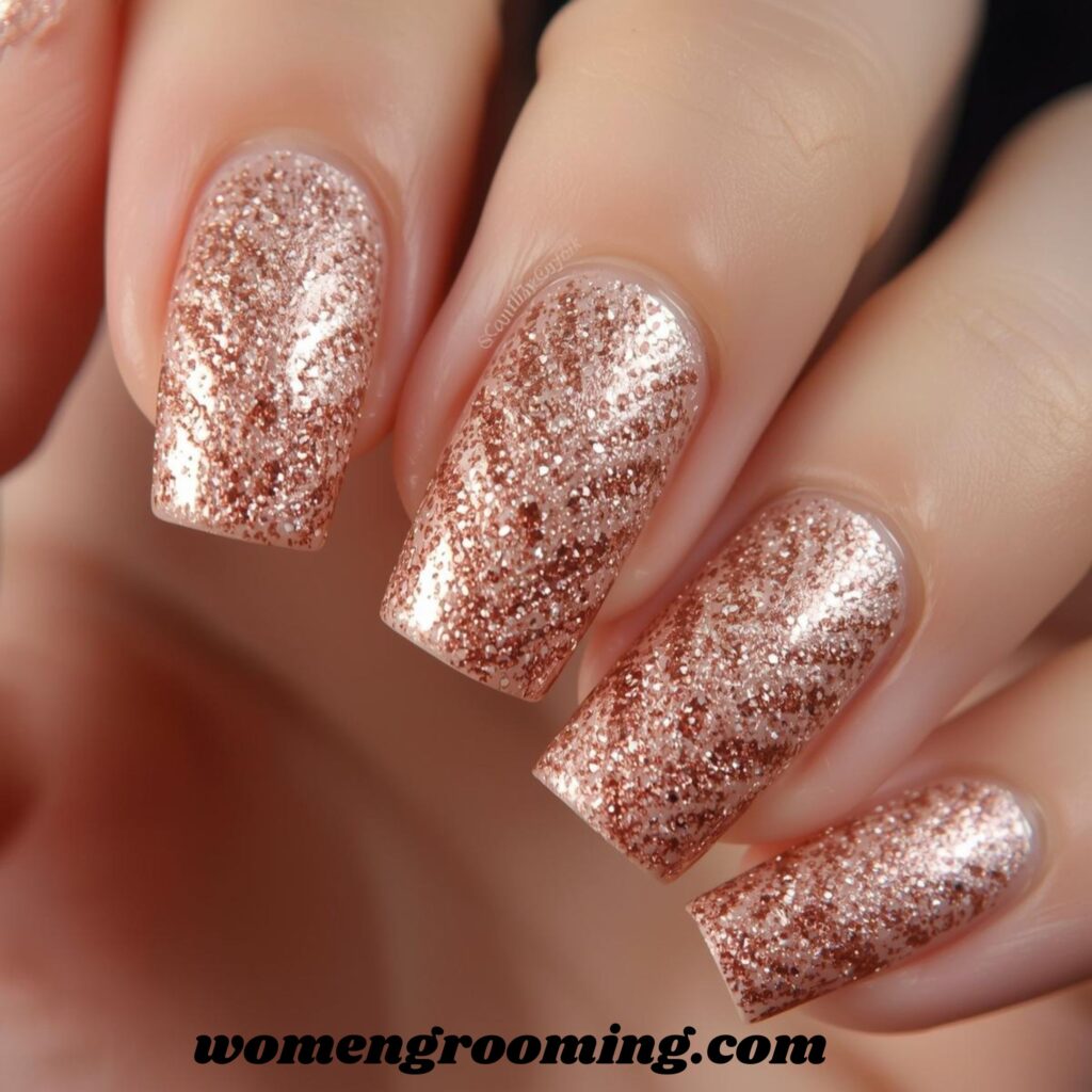 Rose Gold Glitter Nails