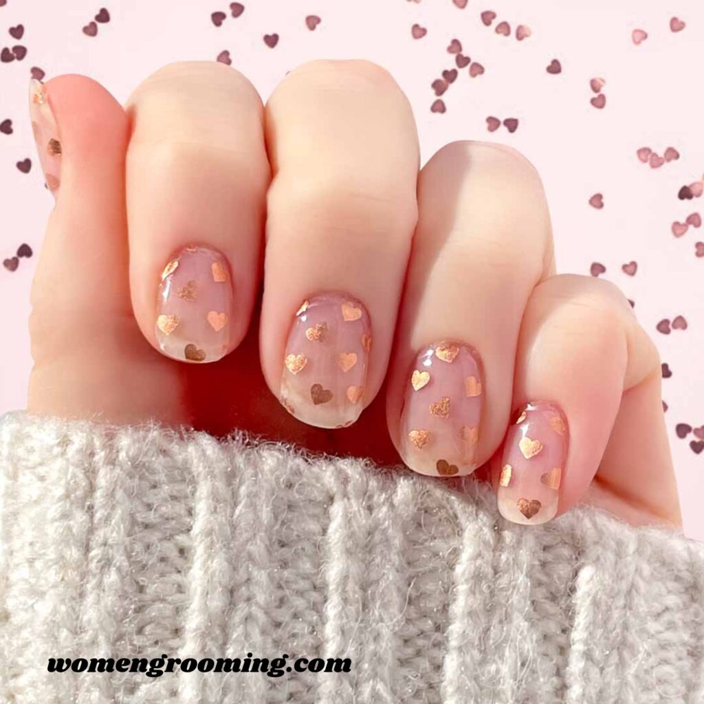Rose Gold Heart Nails