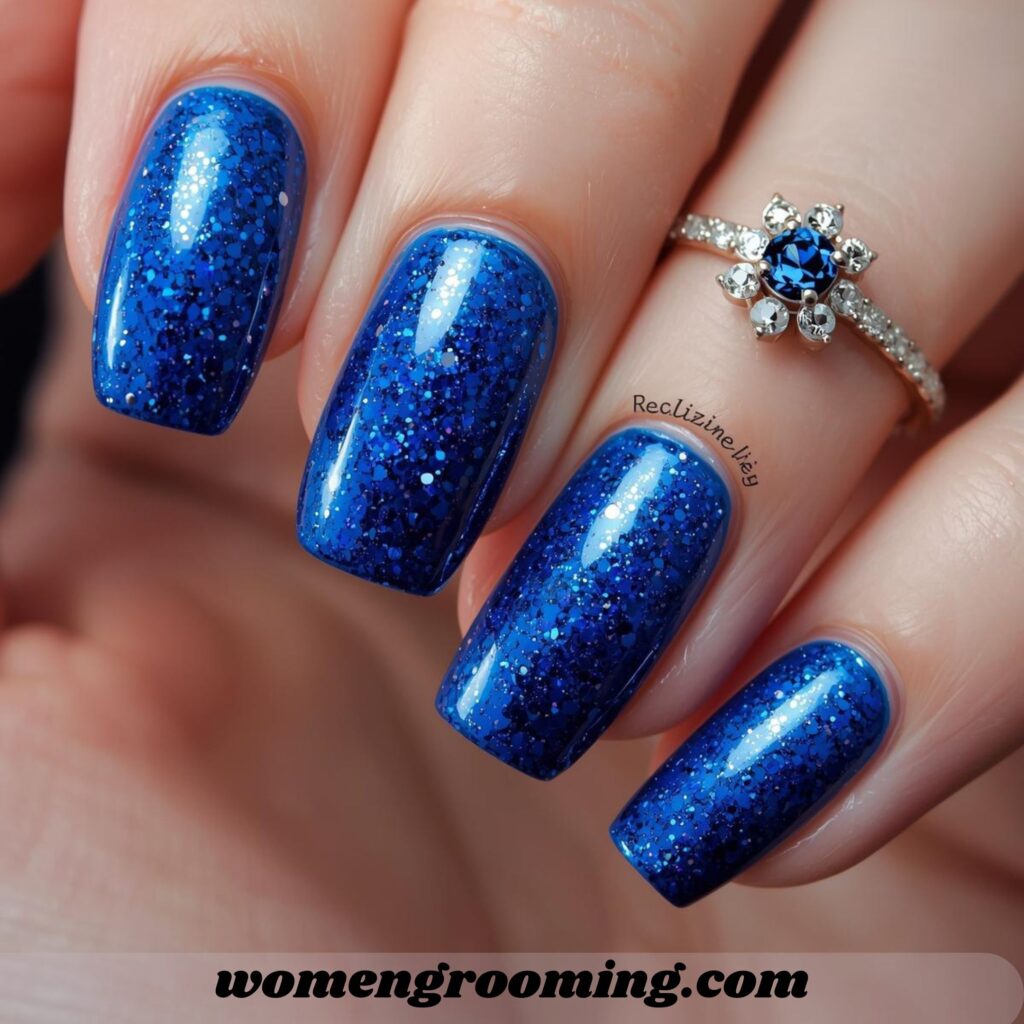 Royal Blue Glitter Nails